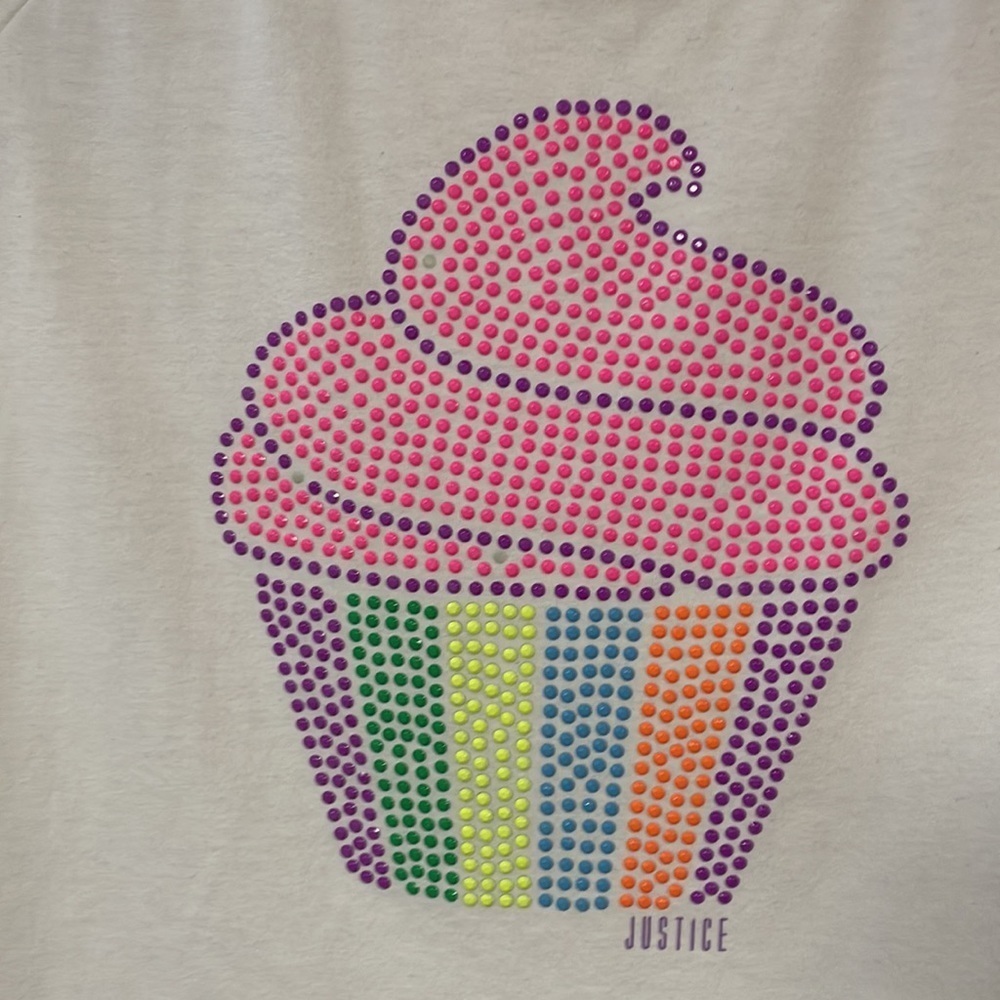 Justice Girls' short sleeve Tee, 14, raised colorful cupcake 'beads' good cond. - Picture 3 of 6